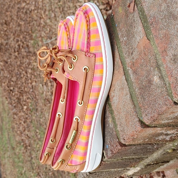 Coach Richelle Cansvas and Leather Plaid Boat Shoe Size 10 (1263) - Picture 1 of 10